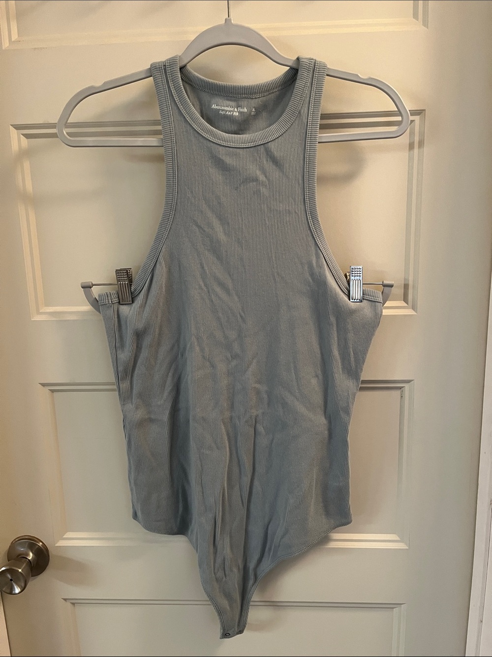 Abercrombie & Fitch Light Slate Blue Ribbed Racerback Bodysuit